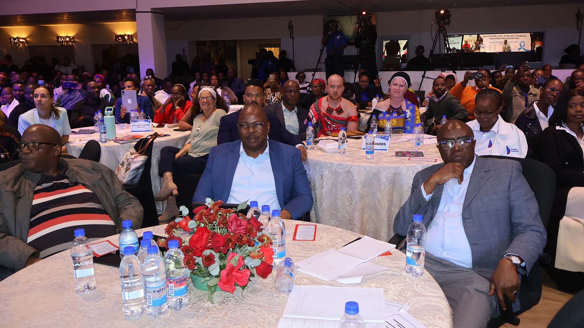 National Commissioner Vusi Manoma Masango, alongside senior Royal Eswatini Police Service officials, attending the second day of the National GBV Symposium, where law enforcement leadership reinforced commitments to strengthening prevention, protection and response mechanisms in the fight against gender-based violence in Eswatini.
